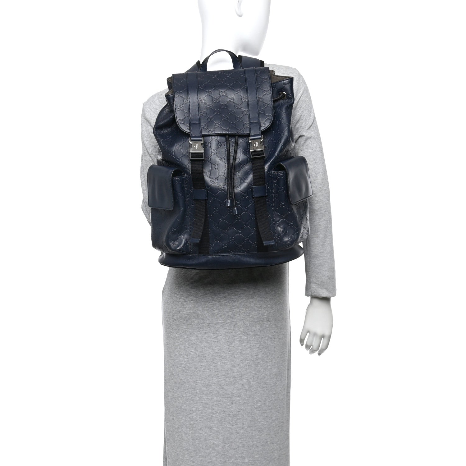 Gucci Guccissima Signature Double Buckle Backpack Navy 2 of 12