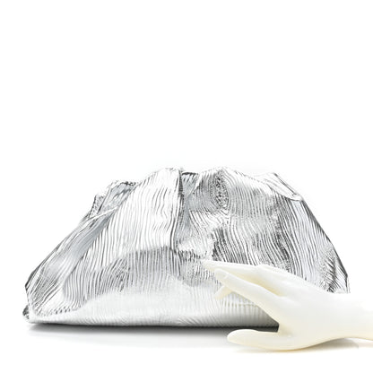 Bottega Veneta Metallic Bark Calfskin Embossed The Pouch Oversized Clutch Silver 2 of 8