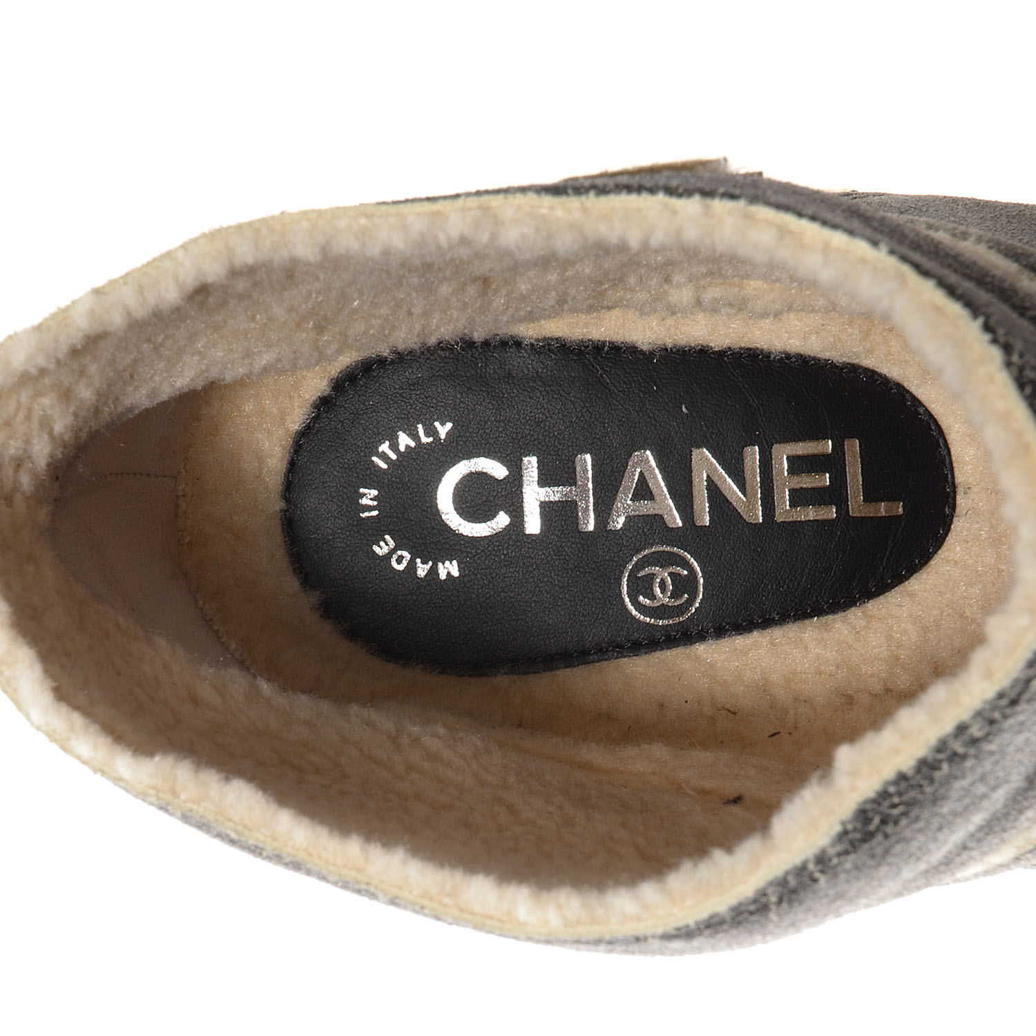 Chanel Distressed Shearling Ankle Boots Shoes 38.5 Black Beige 7 of 7
