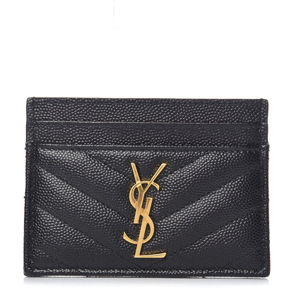 Saint Laurent Grain De Poudre Matelasse Chevron Monogram Credit Card Case Black 1 of 8