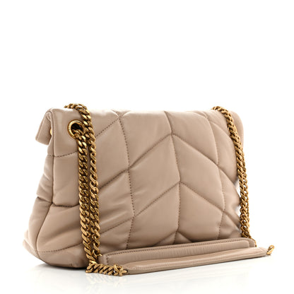 Saint Laurent Lambskin Quilted Small Loulou Puffer Monogram Chain Satchel Dark Beige 3 of 10