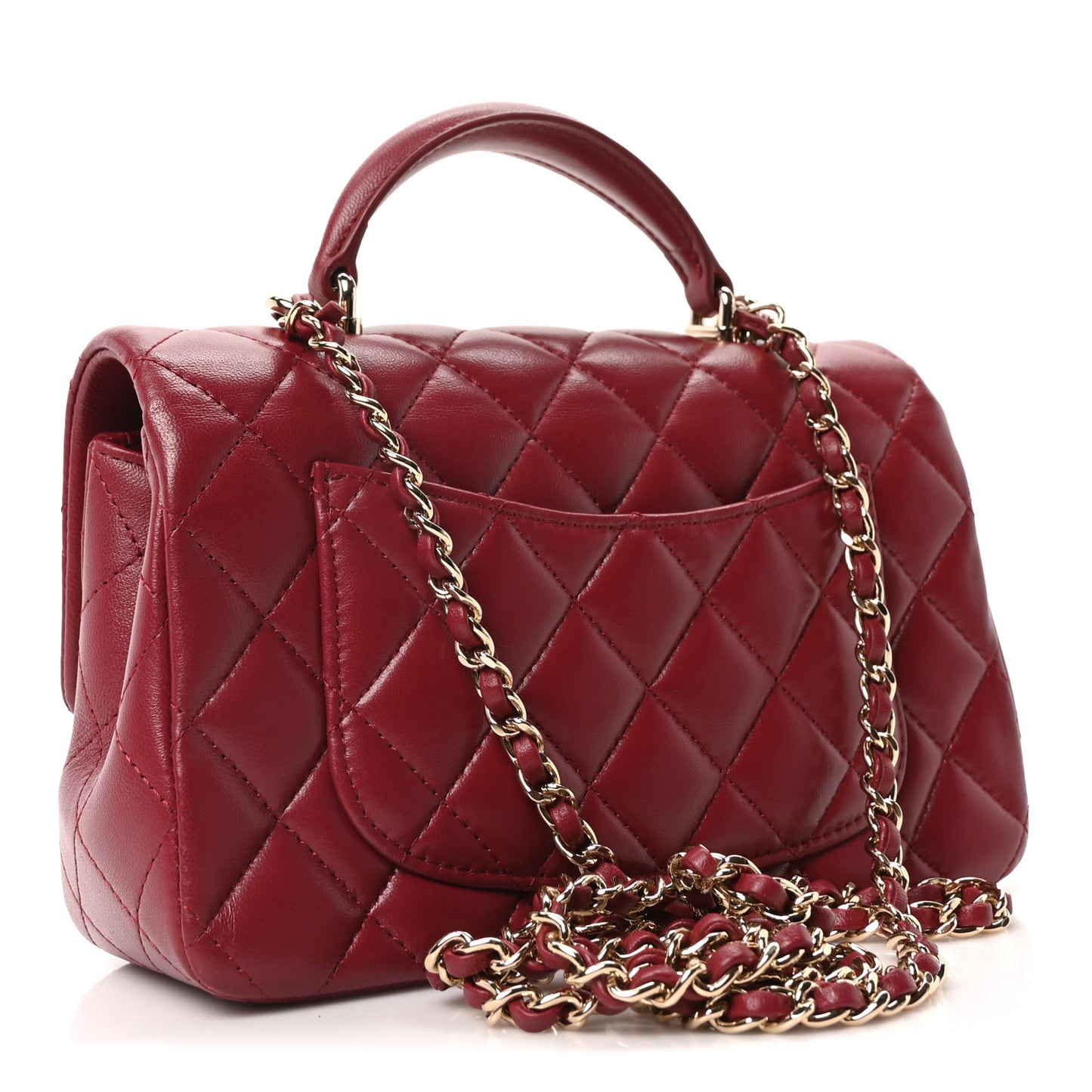 Lambskin Quilted Mini Top Handle Rectangular Flap Burgundy