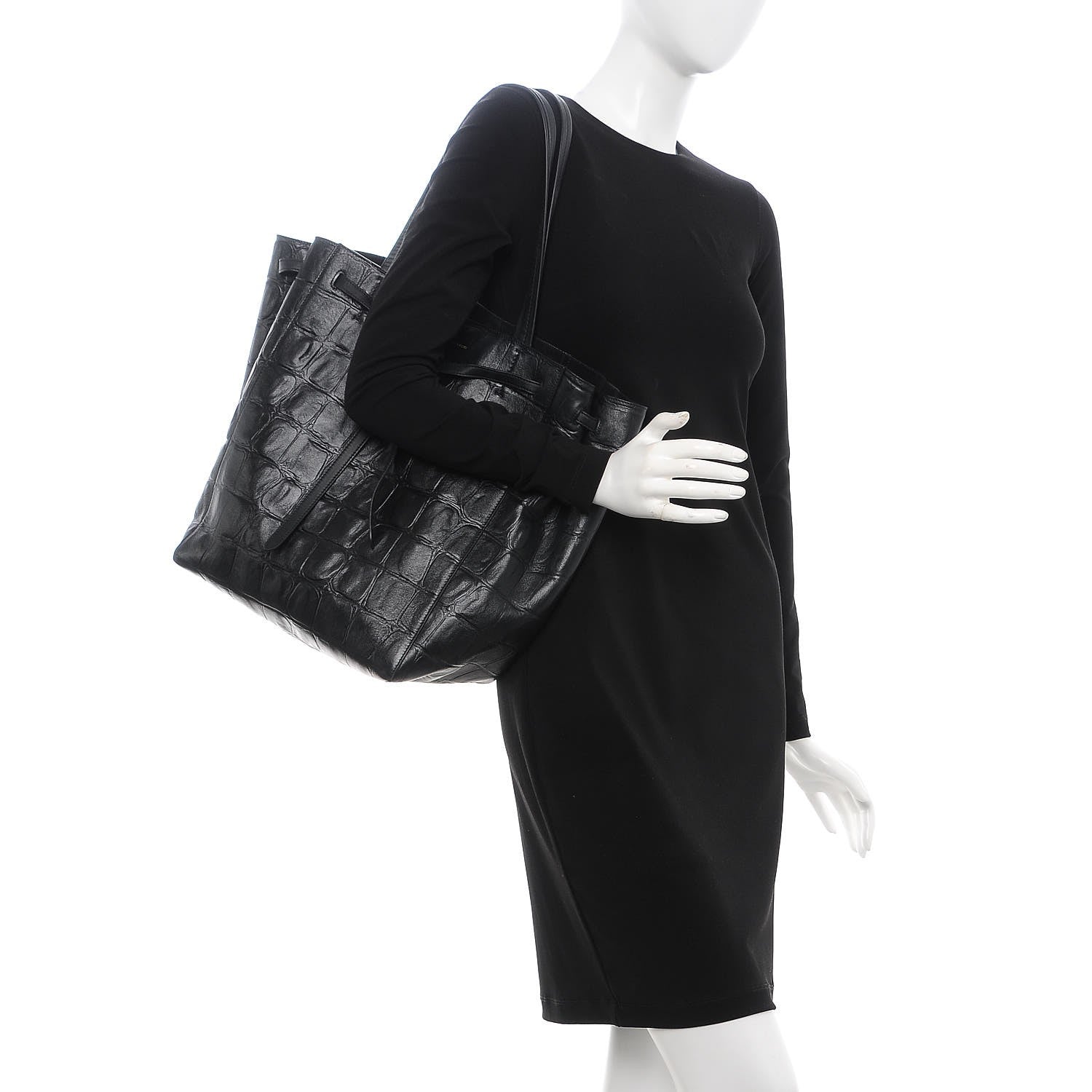 Celine Crocodile Embossed Calfskin Medium Belt Cabas Phantom Black 2 of 7
