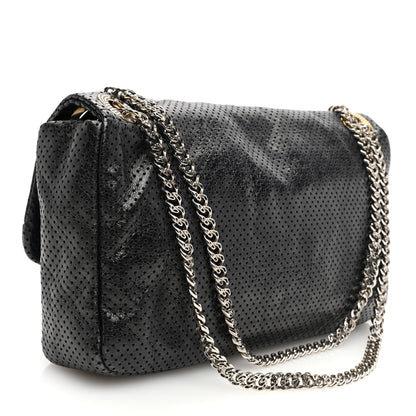 Chanel Metallic Crackled Calfskin Large Perforated Drill Flap Black 3 of 10