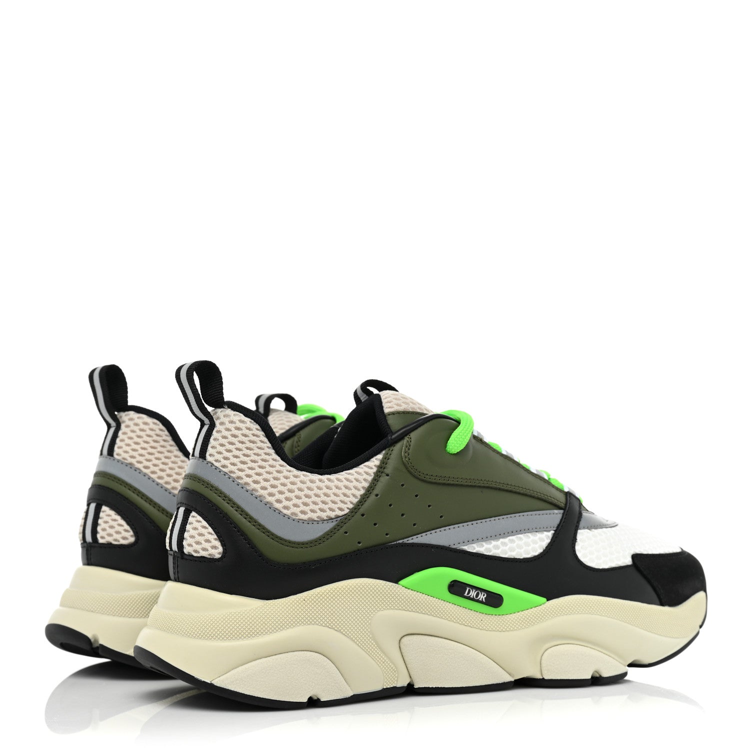 Christian Dior Technical Mesh Calfskin Mens B22 Sneakers 44 Olive Green Black Grey White 5 of 10