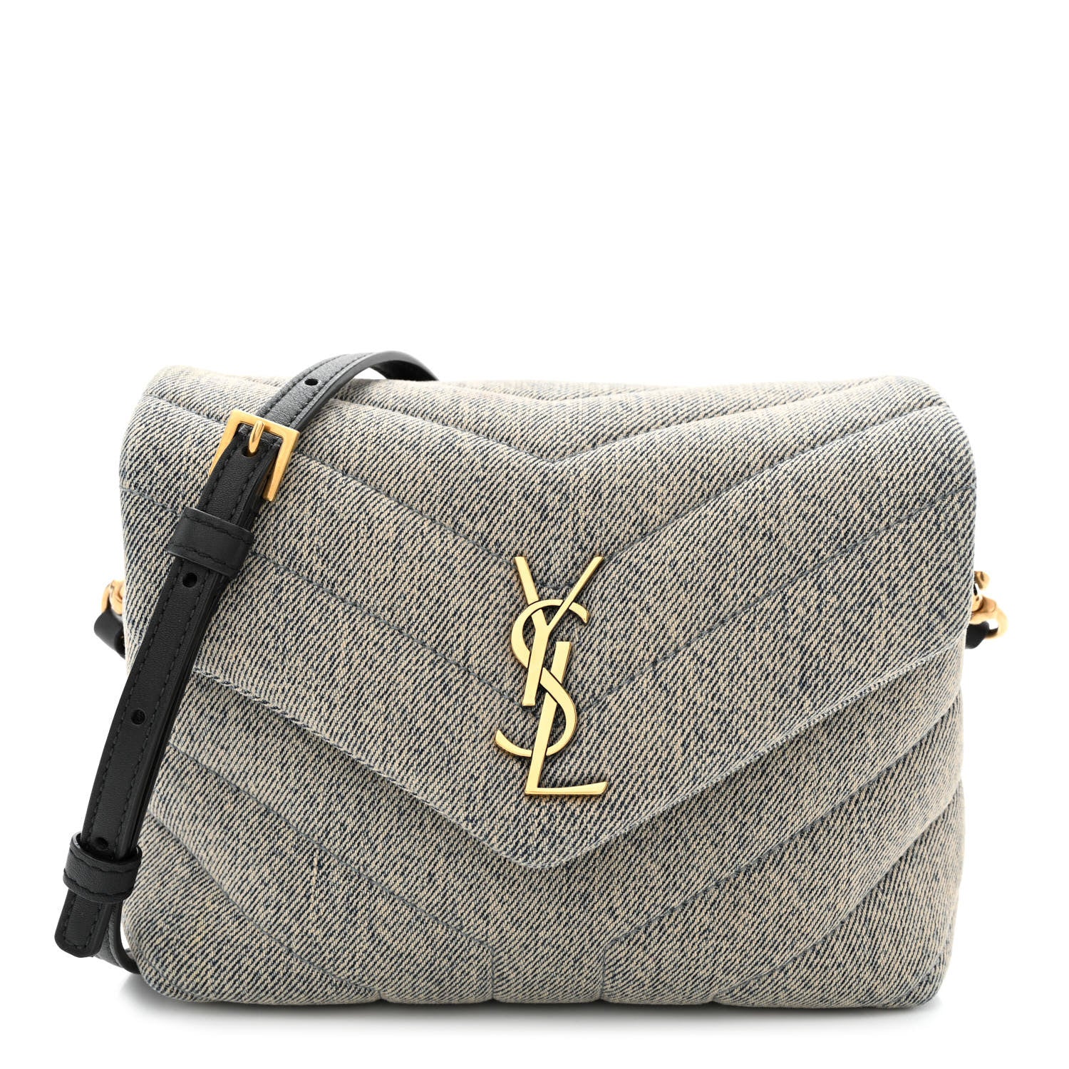Saint Laurent Denim Y Quilted Monogram Toy Loulou Crossbody Bag Grey 1 of 13