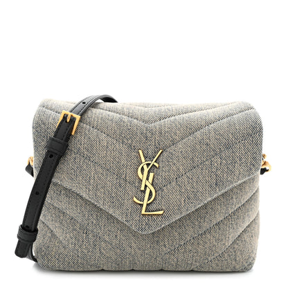 Saint Laurent Denim Y Quilted Monogram Toy Loulou Crossbody Bag Grey 1 of 13