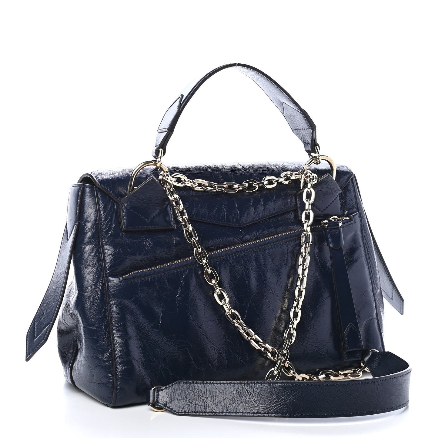 Creased Patent Calfskin Medium ID Flap Navy Blue