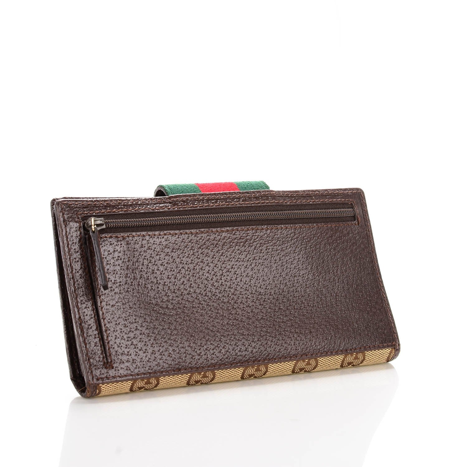 Gucci Monogram Calfskin Ladies Web Continental Wallet Beige Ebony Cocoa 3 of 7