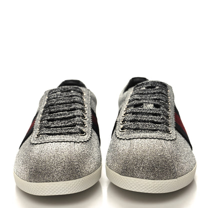Gucci Glitter Fabric Studded Web Womens Sneakers 36.5 Silver 2 of 8