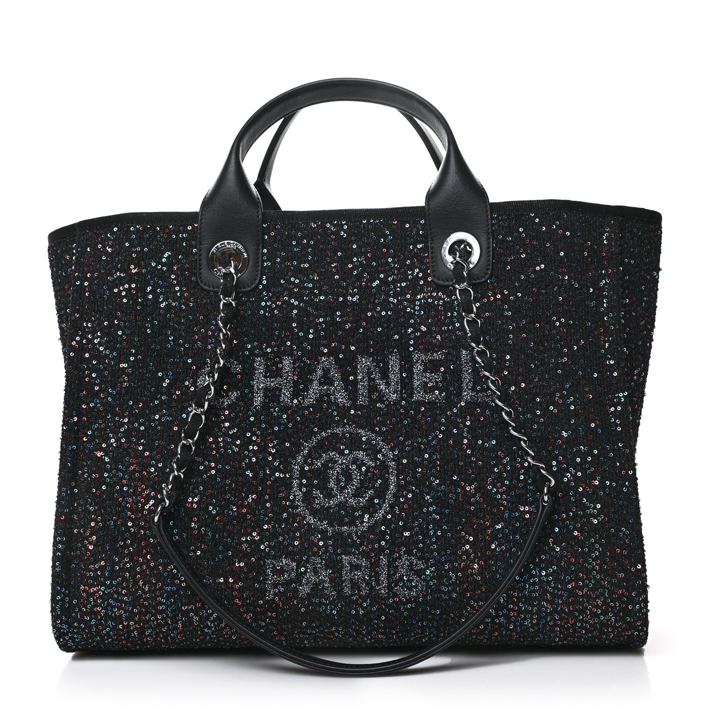 Calfskin Sequin Small Deauville Tote Black