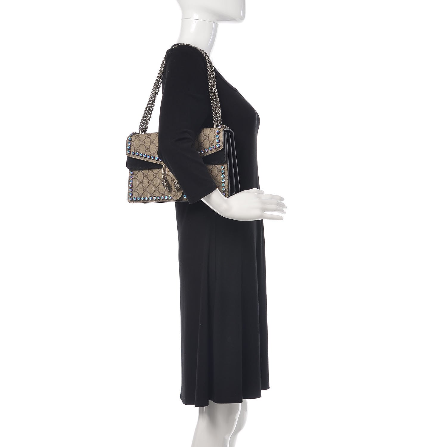 Gucci GG Supreme Monogram Crystal Small Dionysus Shoulder Bag Black 3 of 13