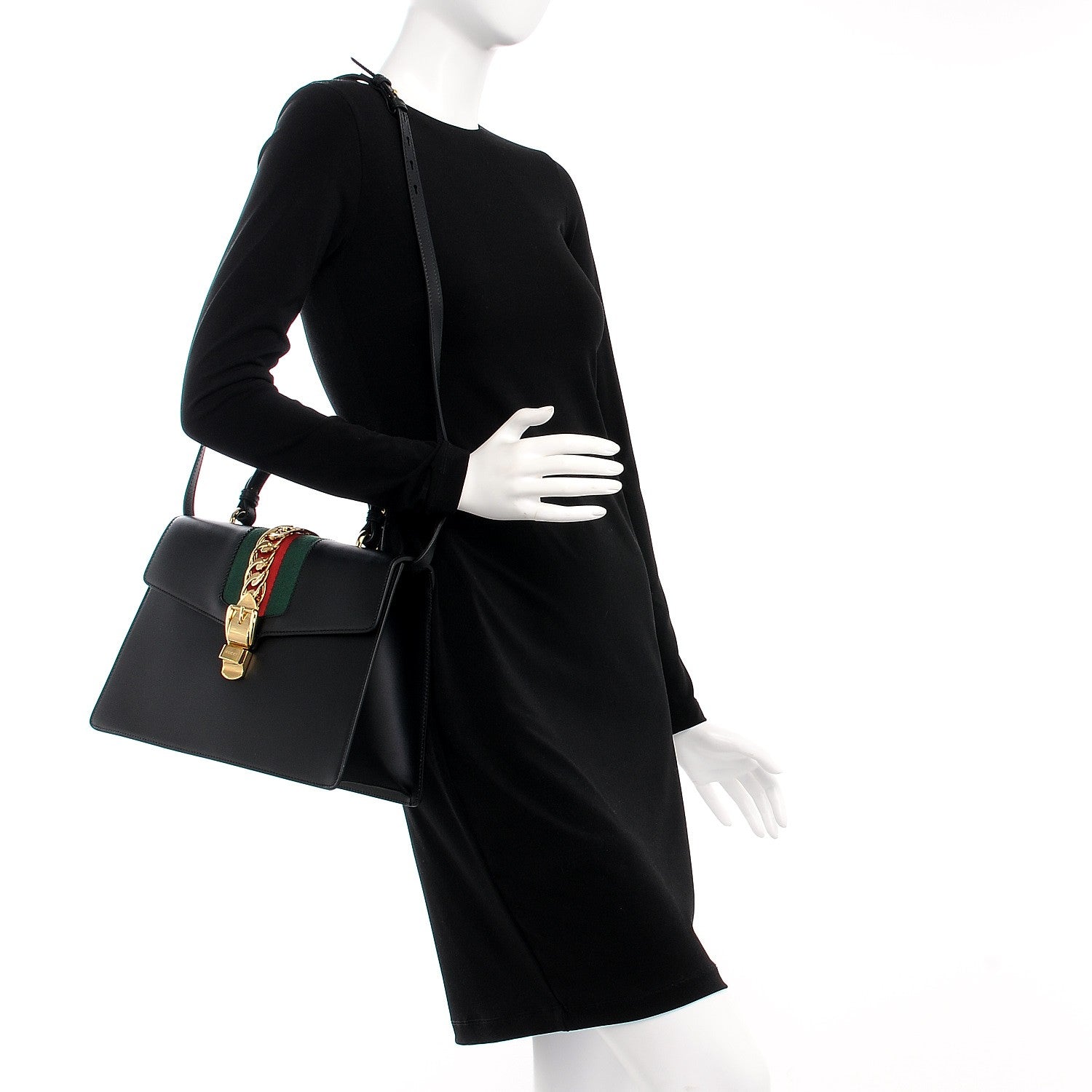 Gucci Calfskin Medium Sylvie Top Handle Bag Black 2 of 8