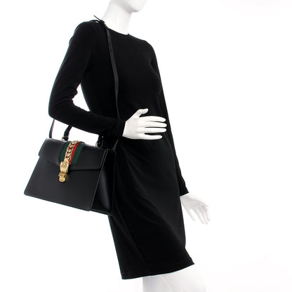 Gucci Calfskin Medium Sylvie Top Handle Bag Black 2 of 8