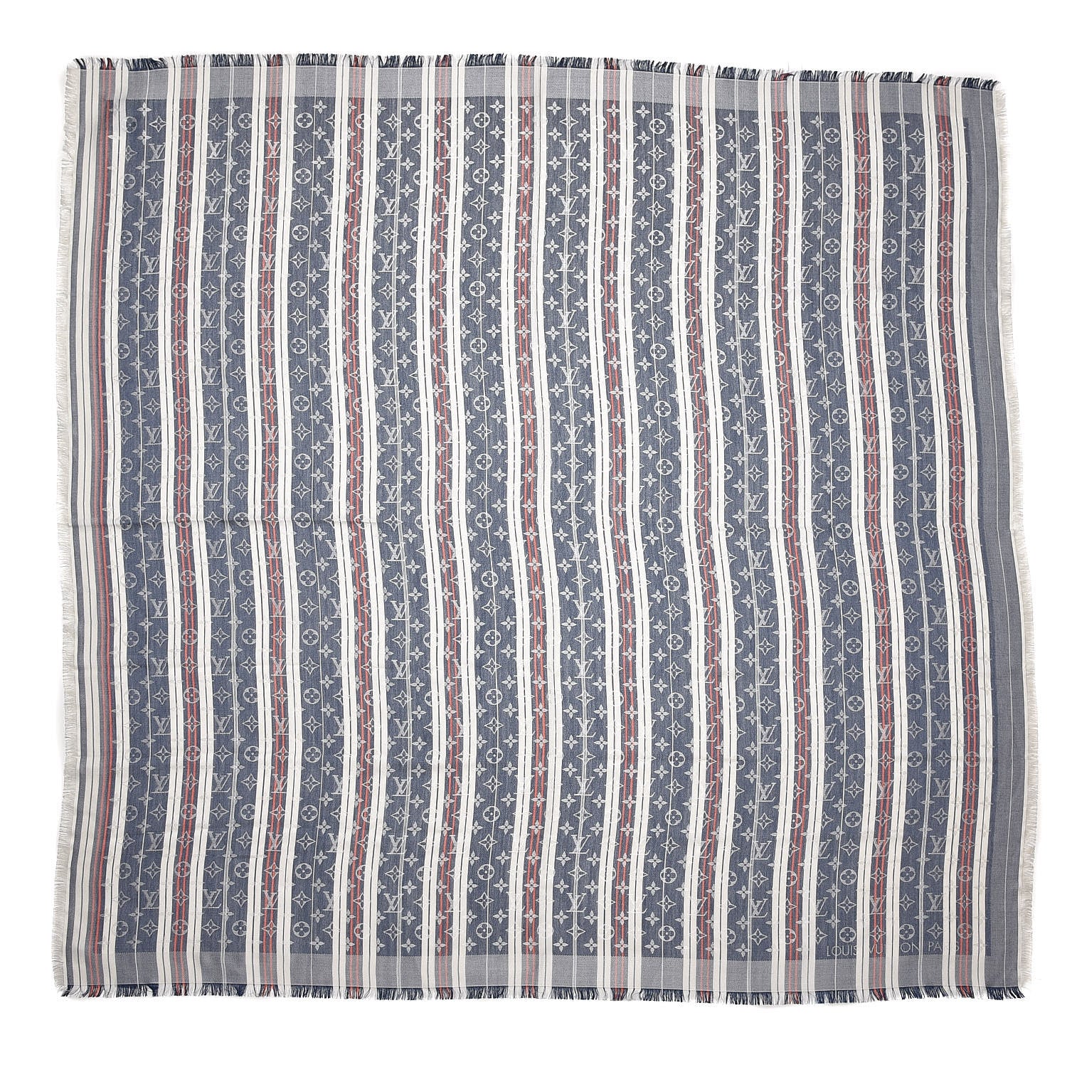 Louis Vuitton Silk Wool Monogram Mattress Stripes Shawl Blue Jean 1 of 5