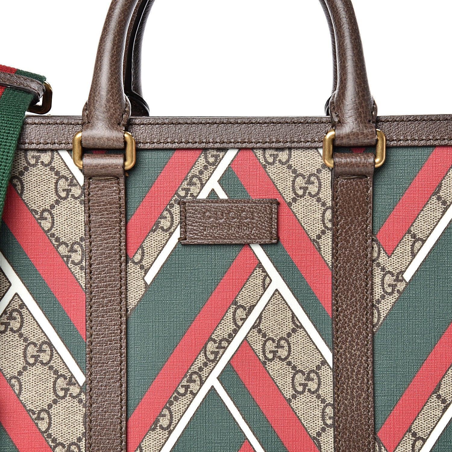 Gucci GG Supreme Monogram Chevron Web Vertical Tote Beige Green Red New Acero 7 of 12
