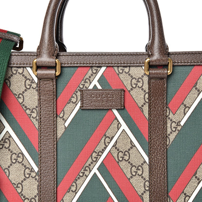 Gucci GG Supreme Monogram Chevron Web Vertical Tote Beige Green Red New Acero 7 of 12