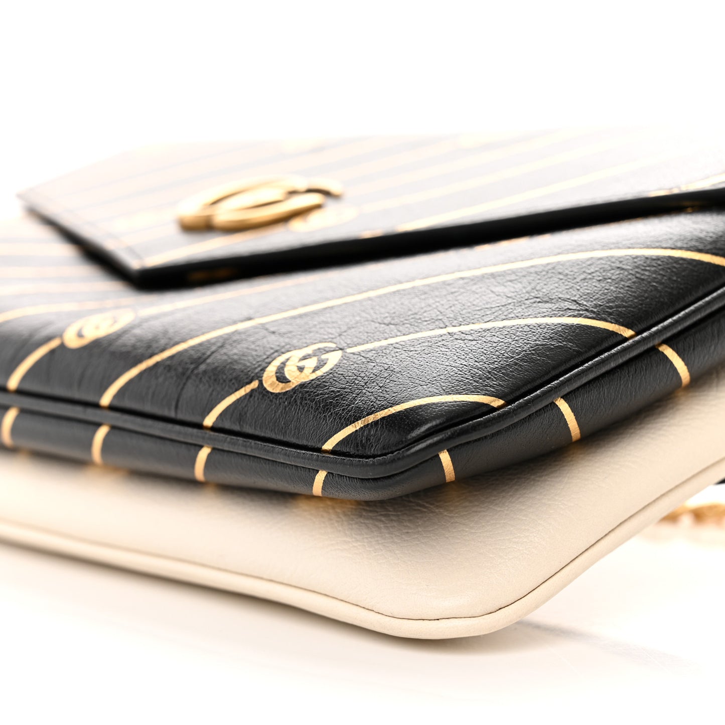 Calfskin Diagonal GG Medium Thiara Double Envelope Shoulder Bag Black White