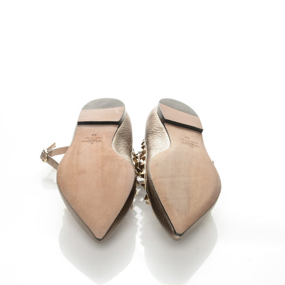 Valentino Garavani Metallic Pebbled Calfskin Rockstud Cage Ballerina Flats 39 Sasso 5 of 7