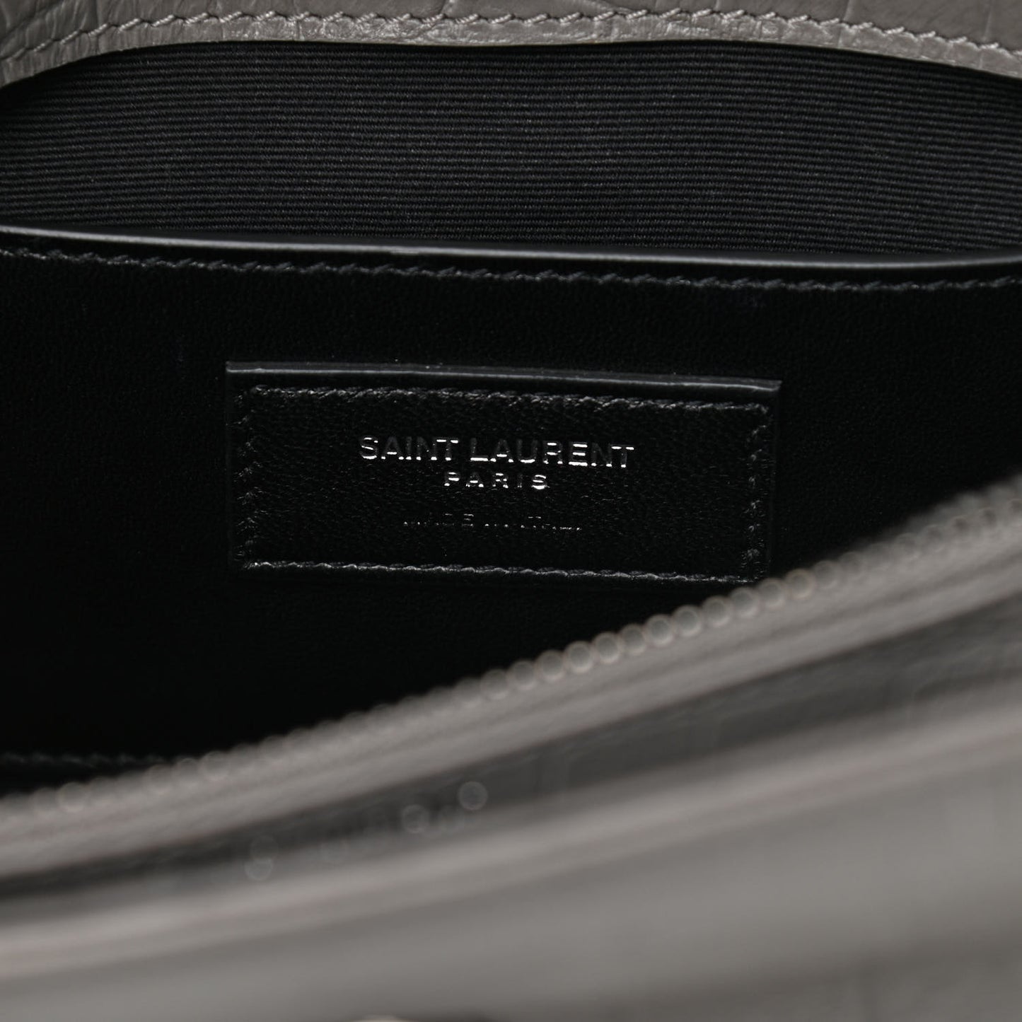 Calfskin Crocodile Embossed Medium College Monogram Satchel Gray