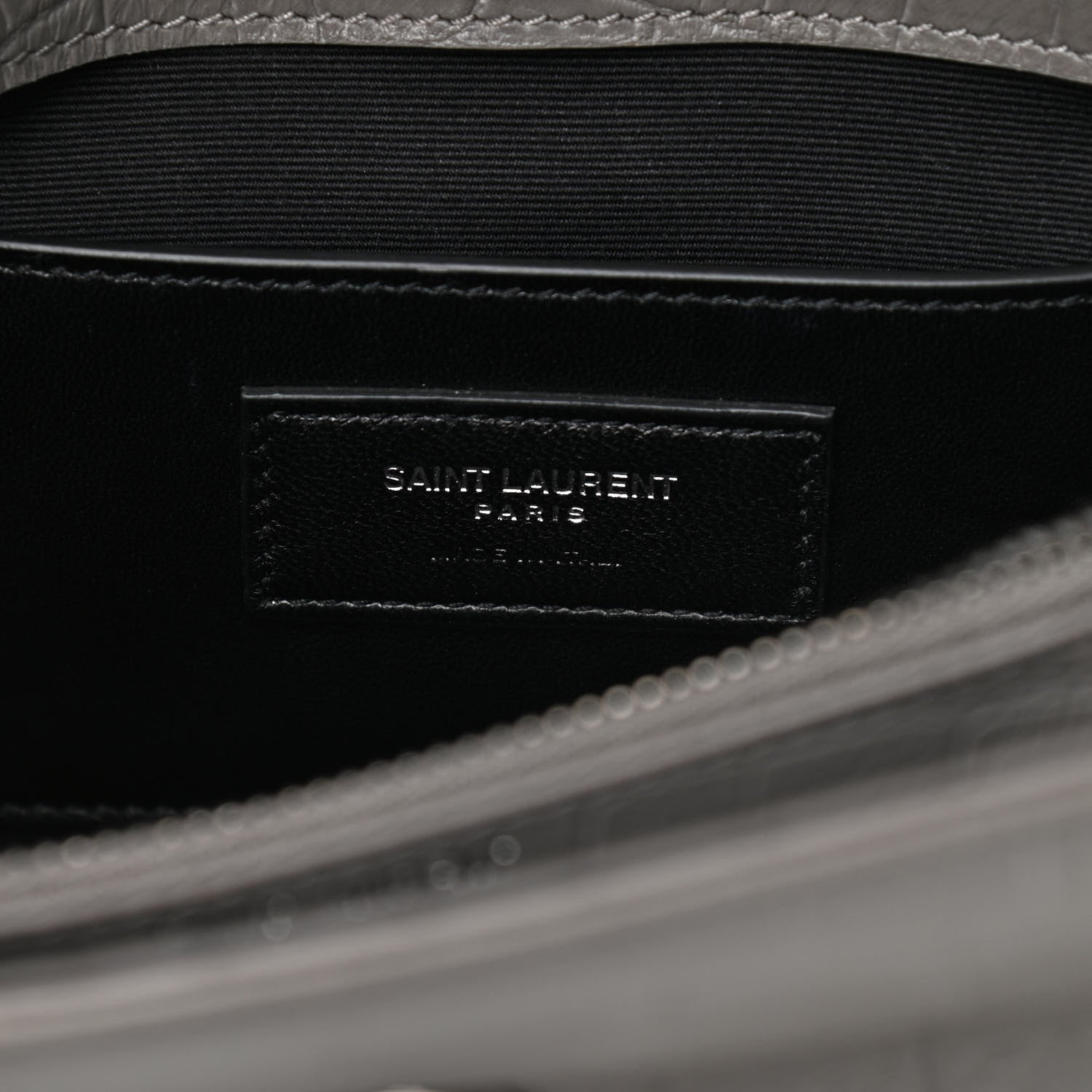 Saint Laurent Calfskin Crocodile Embossed Medium College Monogram Satchel Gray 6 of 9