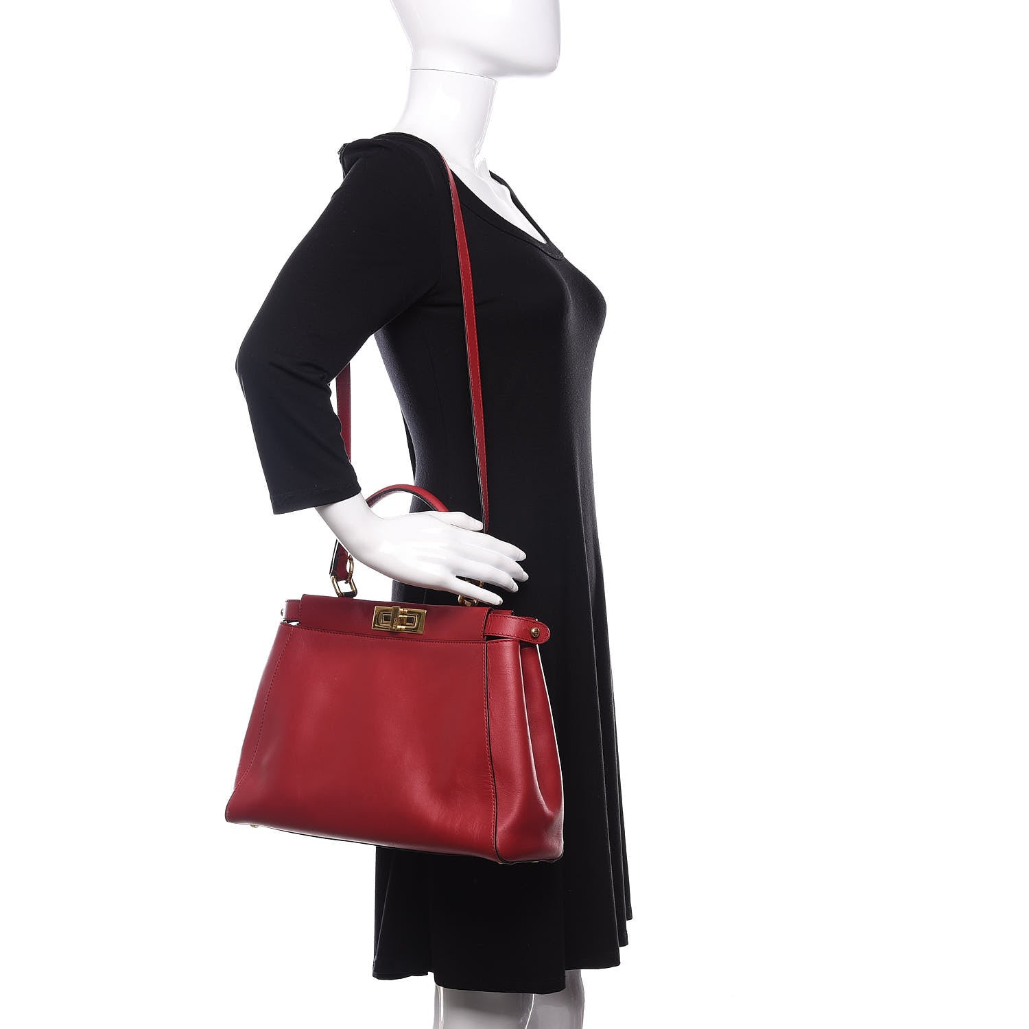 Fendi Vitello Morgan Fabric Jacquard Pequin Medium Peekaboo Iconic Satchel Mattone Tobacco Black 2 of 13