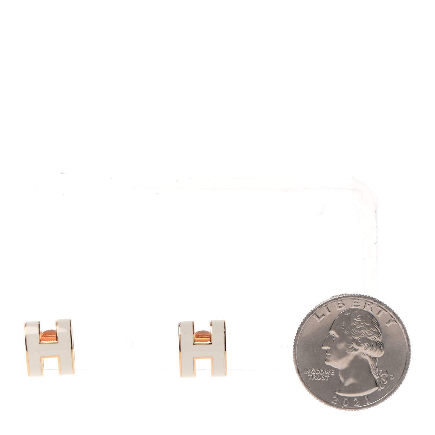 Hermes Rose Gold Lacquered Pop H Earrings Ecru 2 of 6