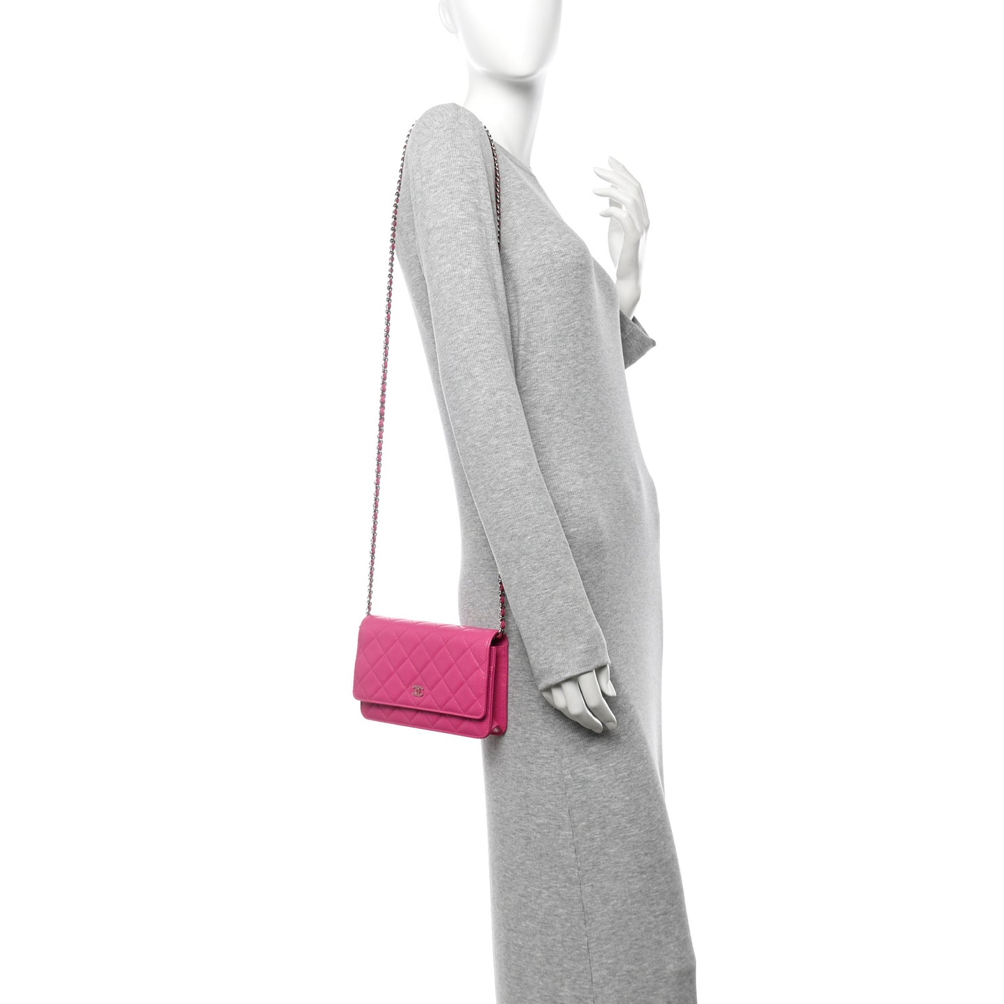 Caviar Quilted Wallet on Chain WOC Pink