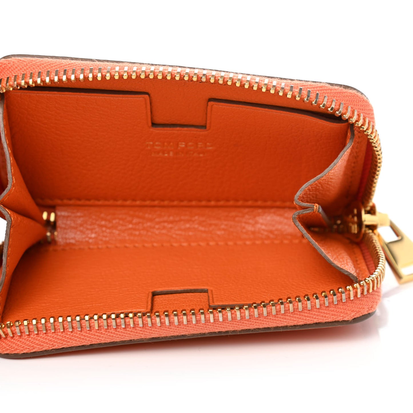 Calfskin Zip Coin Purse Orange