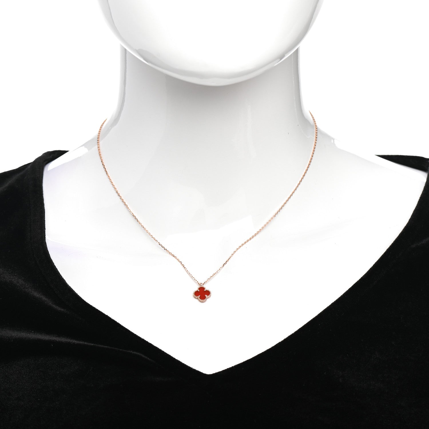 Van Cleef & Arpels 18K Rose Gold Carnelian Sweet Alhambra Pendant Necklace 2 of 5