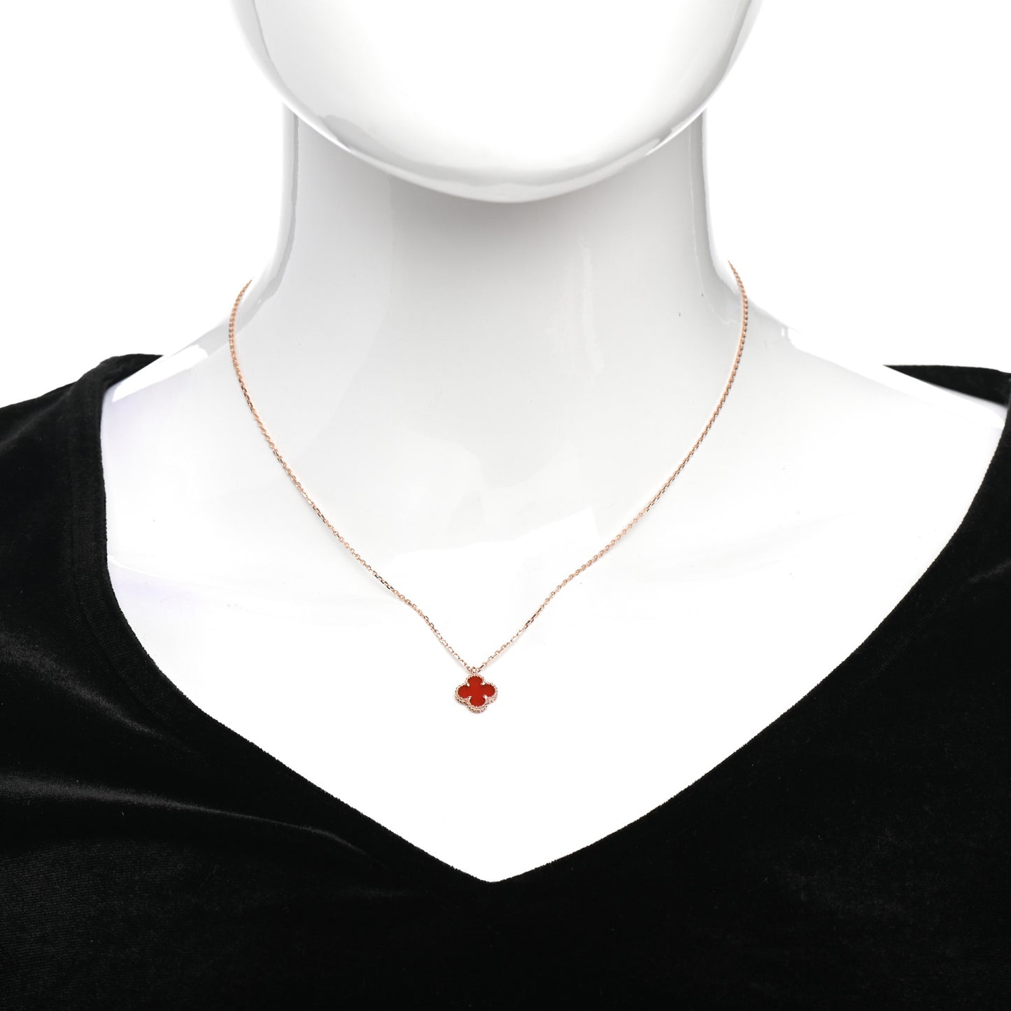 18K Rose Gold Carnelian Sweet Alhambra Pendant Necklace