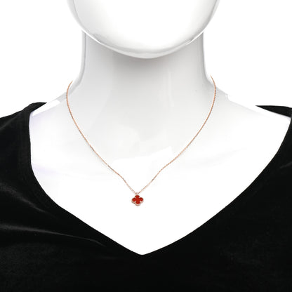 Van Cleef & Arpels 18K Rose Gold Carnelian Sweet Alhambra Pendant Necklace 2 of 5