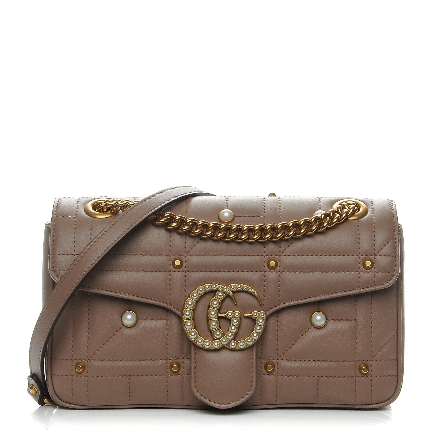 Gucci Calfskin Matelasse Studded Mini Pearly GG Marmont Shoulder Bag Porcelain Rose 1 of 8
