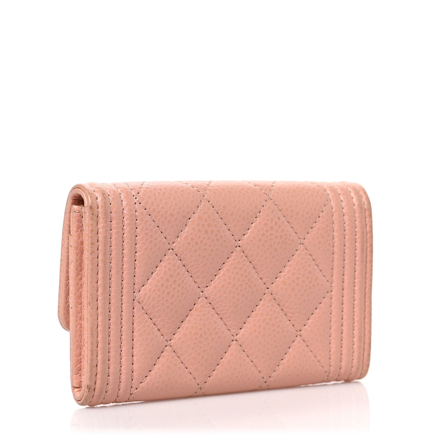 Caviar Quilted Boy Flap Card Holder Wallet Light Pink