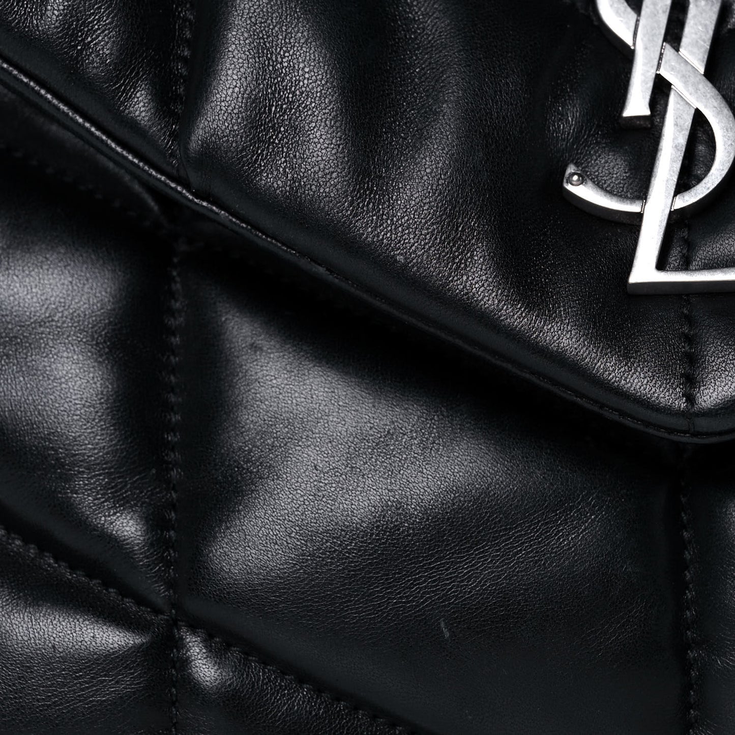 Lambskin Quilted Small Loulou Puffer Monogram Chain Satchel Black