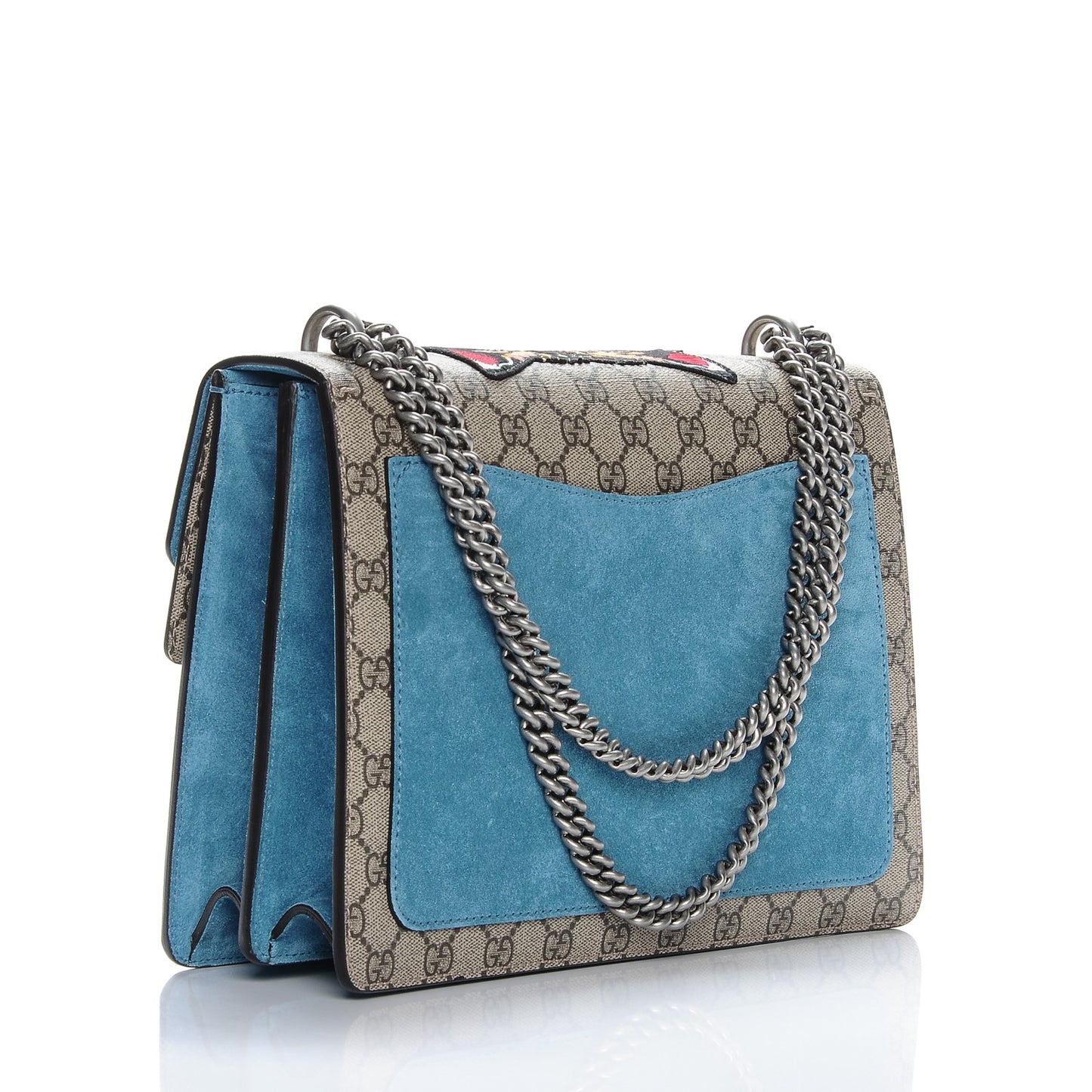 GG Supreme Monogram Angry Cat Embroidered Medium Dionysus Shoulder Bag Beige Ultramarine