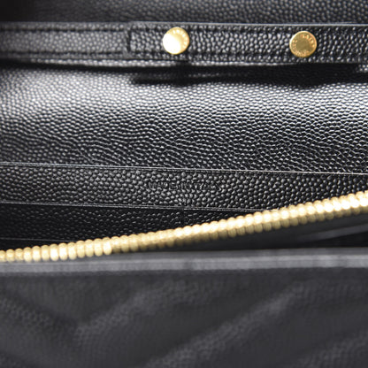 Saint Laurent Grain De Poudre Matelasse Chevron Monogram Chain Wallet Black 9 of 12