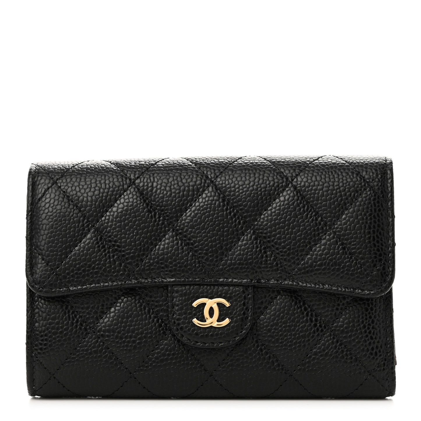 Caviar Quilted Medium Flap Wallet Black