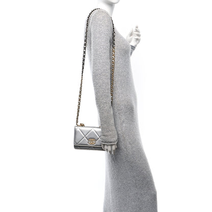 Chanel Metallic Lambskin Quilted Chanel 19 Wallet On Chain WOC Silver 2 of 11
