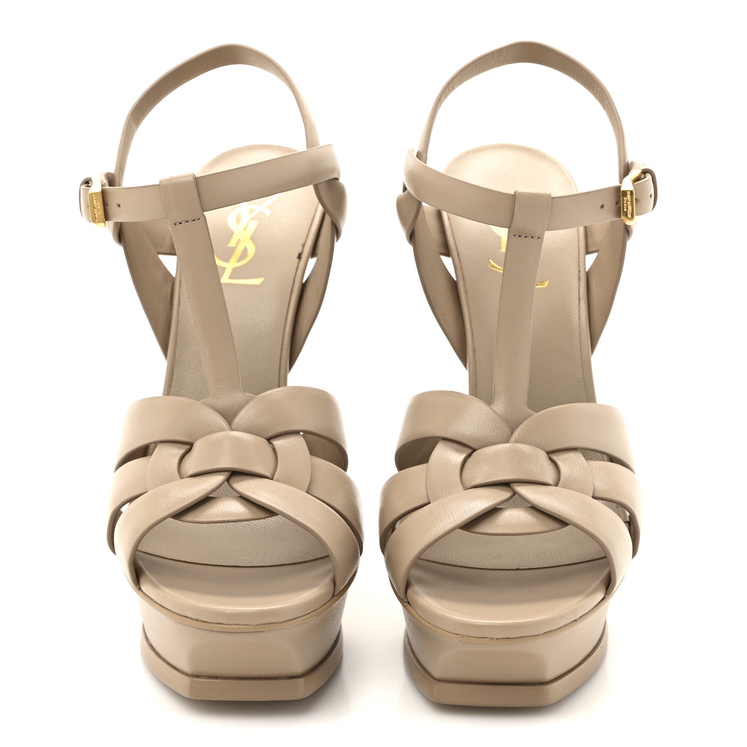 Saint Laurent Calfskin Tribute 105 Platform Sandals 37.5 Dark Beige 3 of 11