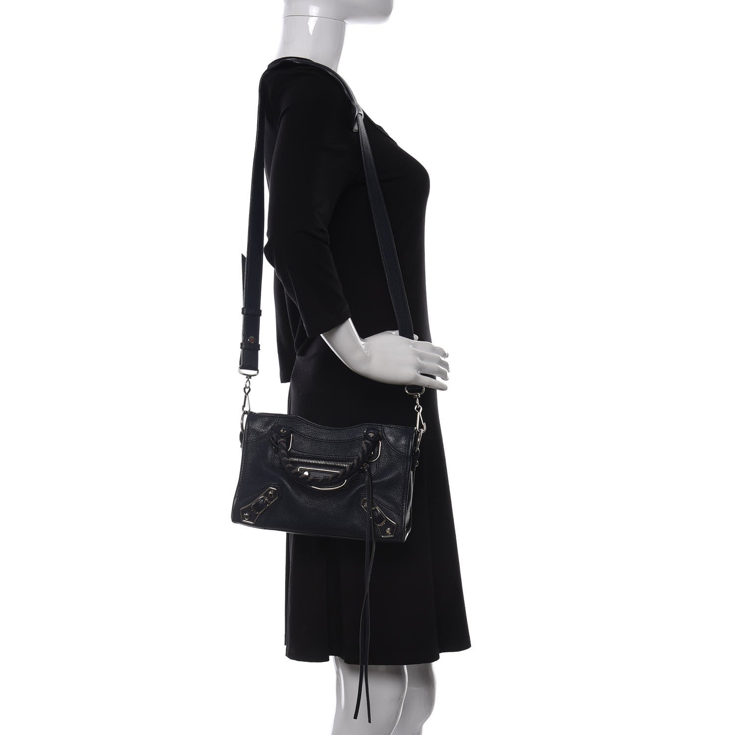 Balenciaga Chevre Silver Metallic Edge Hardware Mini City Bleu Nuit Dark Sea 2 of 13