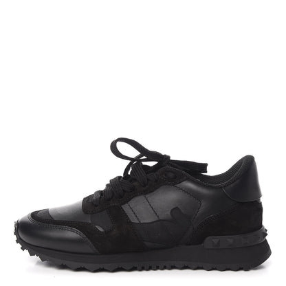 Valentino Garavani Nappa Suede Camouflage Womens Rockrunner Sneakers 35.5 Black 1 of 9