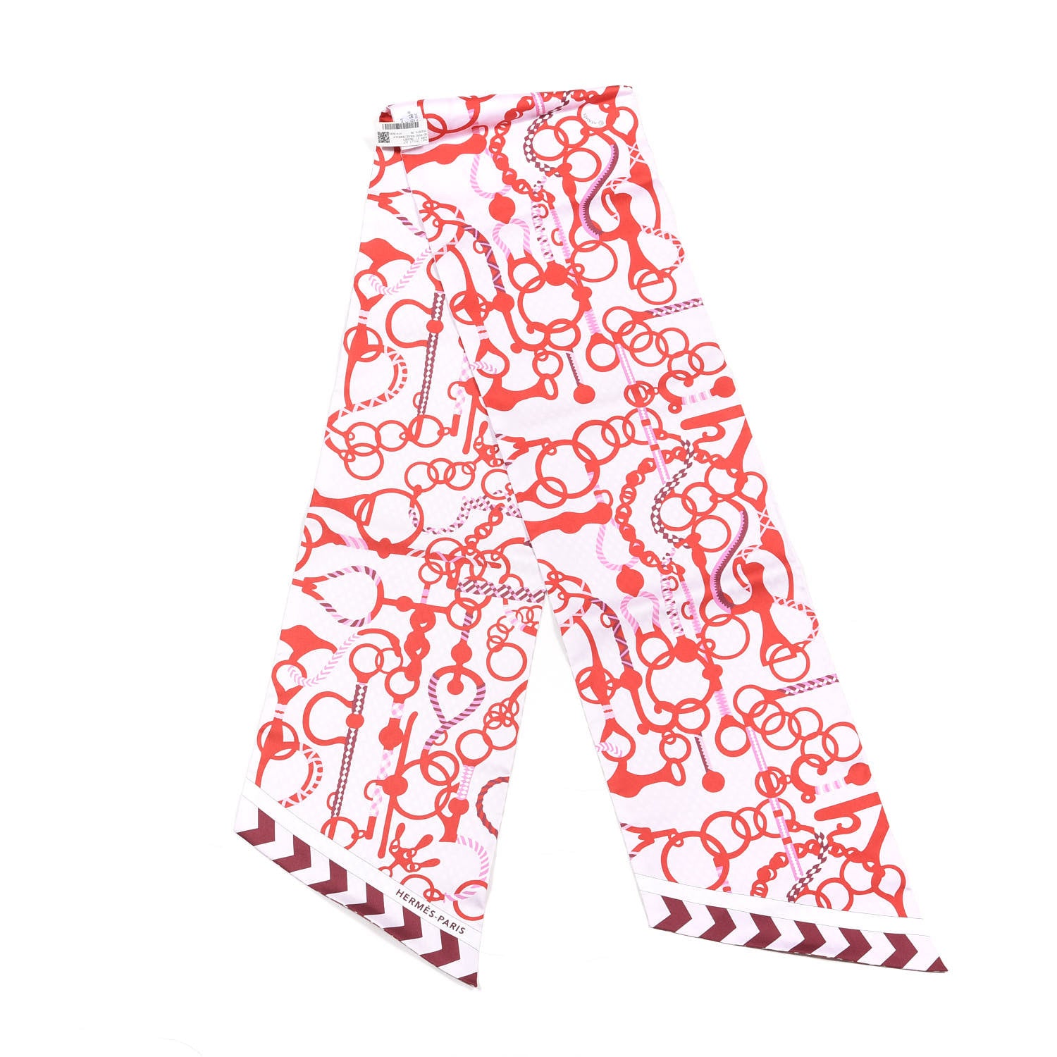 Hermes Silk Mors Et Tresses Maxi Twilly Rose Rouge Bodeaux 2 of 6