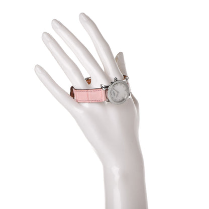 Hermes Stainless Steel Alligator Diamond Mother of Pearl 25mm Heure H Ronde Quartz Watch Pink 2 of 10