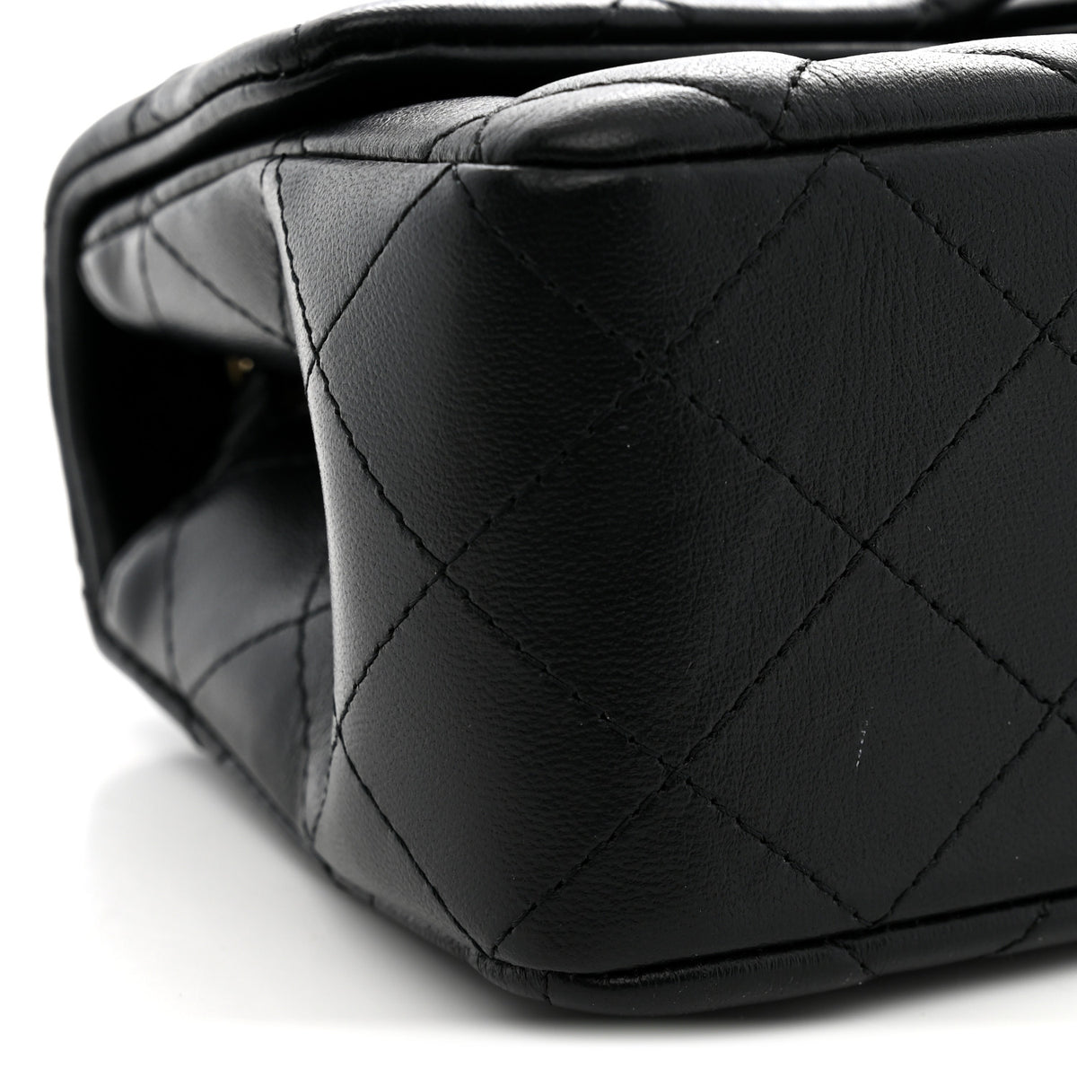 Lambskin Quilted Mini Rectangular Flap Black