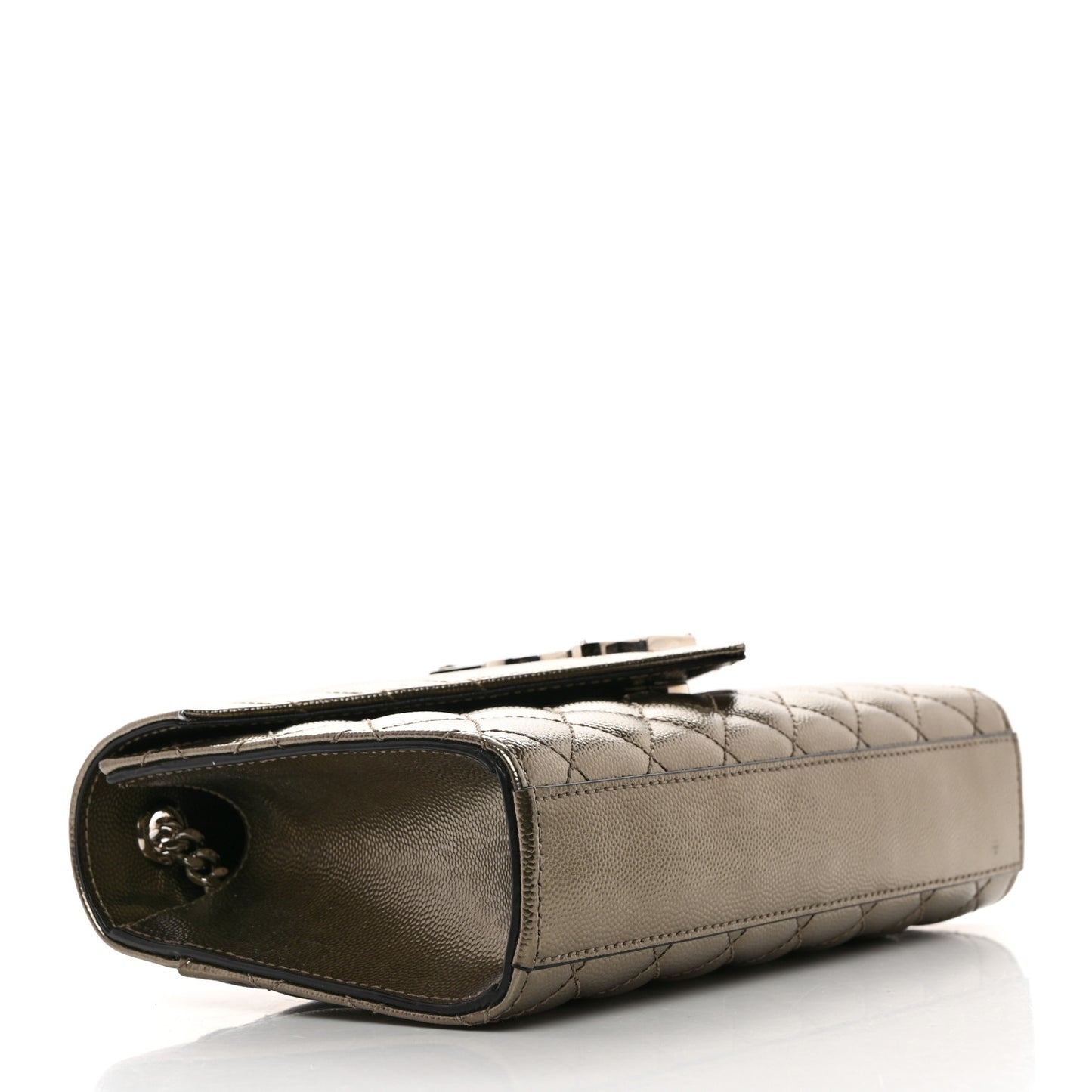 Metallic Grain De Poudre Textured Mixed Matelasse Triquilt Small Monogram Satchel Piombo