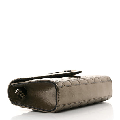 Saint Laurent Metallic Grain De Poudre Textured Mixed Matelasse Triquilt Small Monogram Satchel Piombo 4 of 11