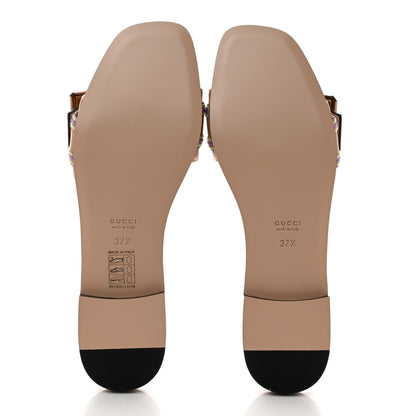 Gucci Calfskin Bamboo Buckle Sandals 37.5 Beige Multicolor 5 of 9