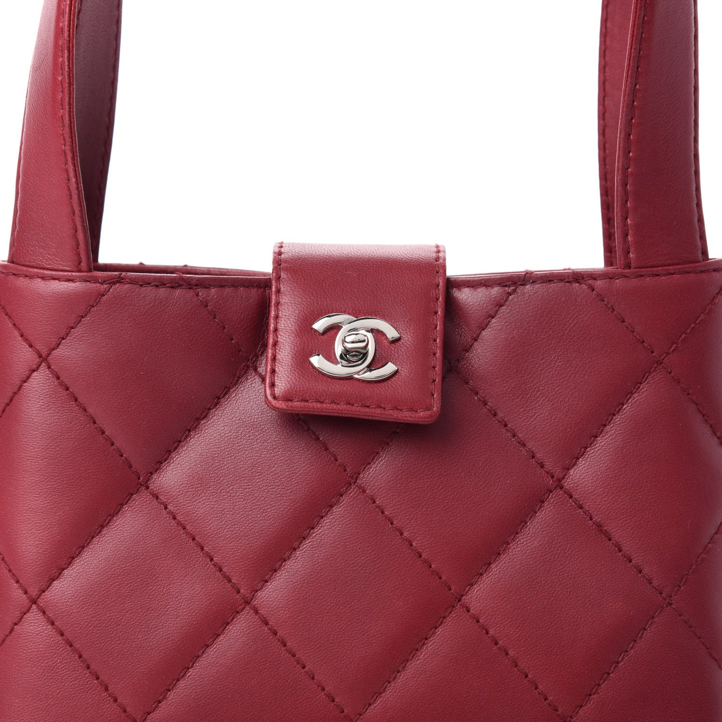 Lambskin Stitched Top Handle Flap Bag Red