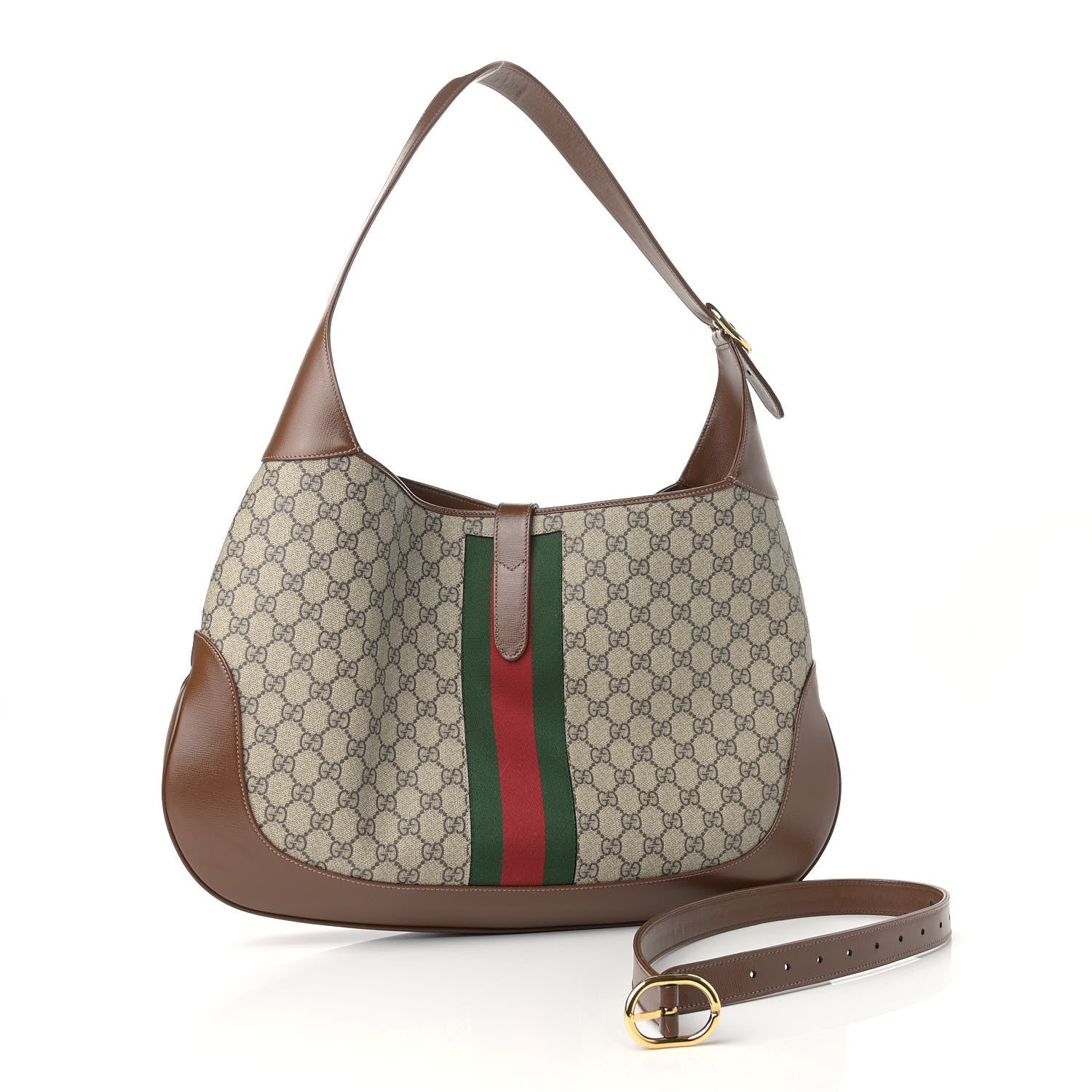 Gucci GG Supreme Monogram Calfskin Web Large Jackie 1961 Hobo Beige Brown Sugar 3 of 9